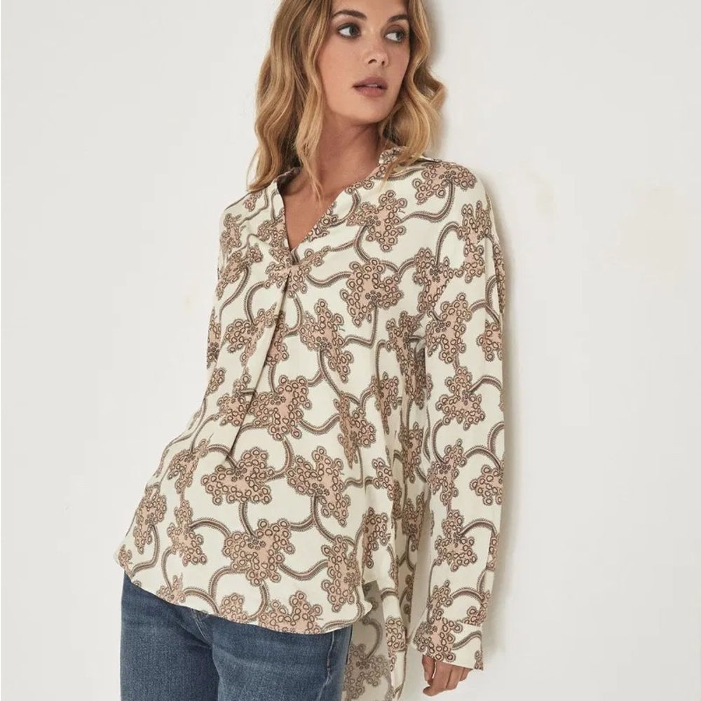 Reiss Ivory Suki Printed Overhead Blouse
